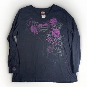 1X Harley Davidson Womens long sleeve BLK  Rhinestones Big Barn De Moines IA Y2K